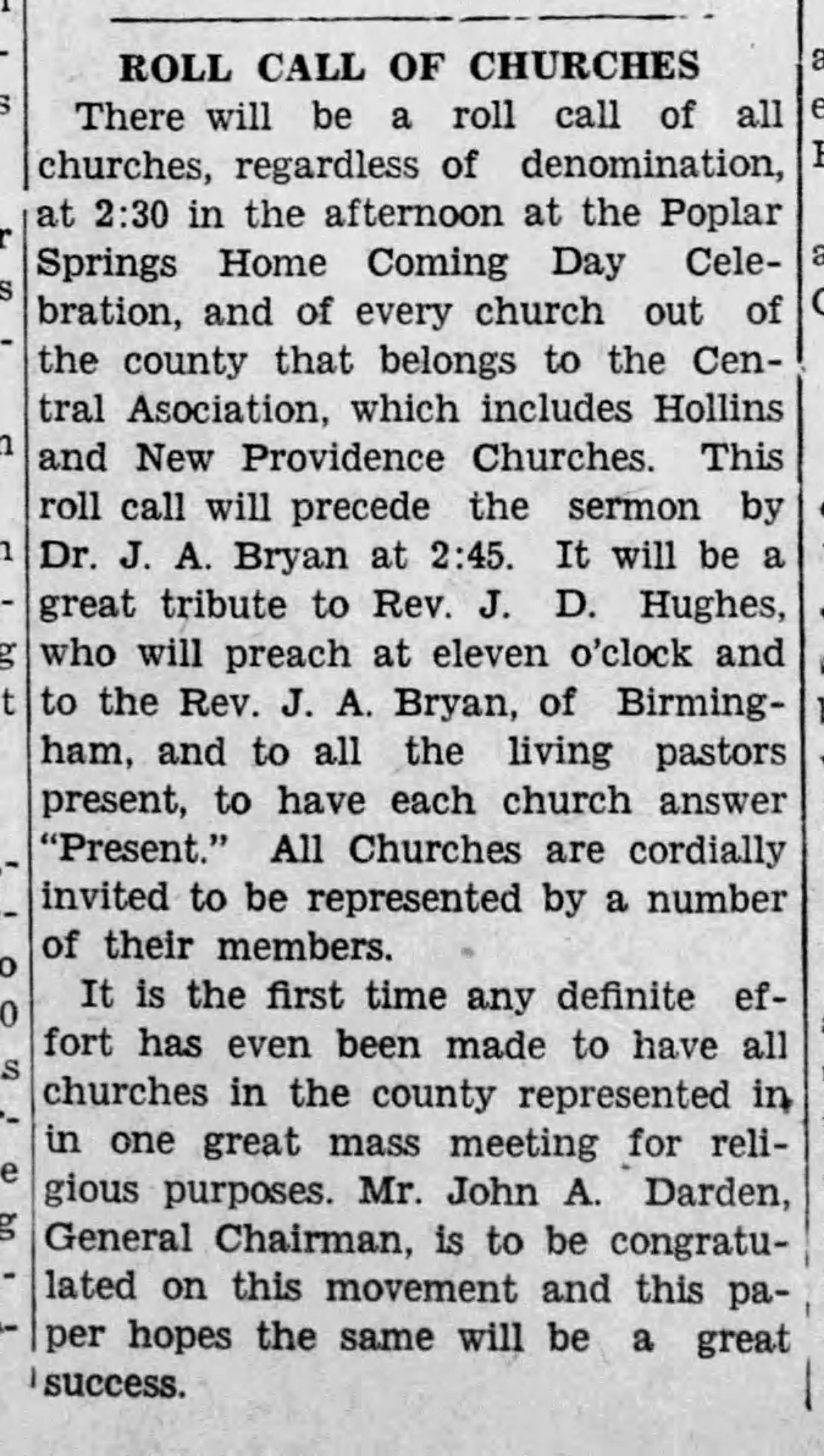 Roll Call of Churches